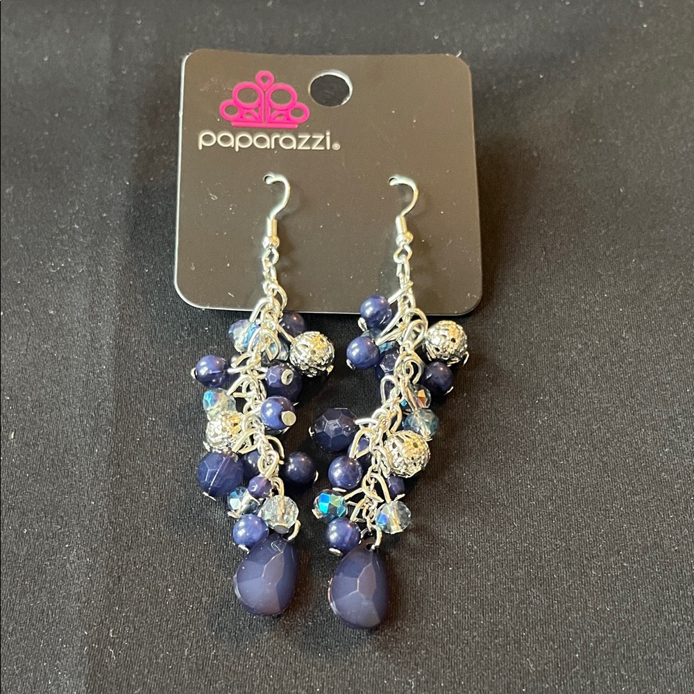 Paparazzi Navy and Silver Cluster Earrings